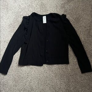 Girls Black Ruffle Trim cardigan Sweater - Size 7